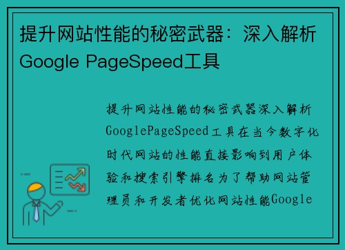 提升网站性能的秘密武器：深入解析Google PageSpeed工具